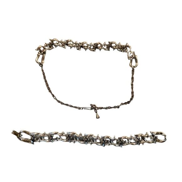 Silver and Blue Tone Matching Bracelet Necklace Set Glam - Picture 3 of 6